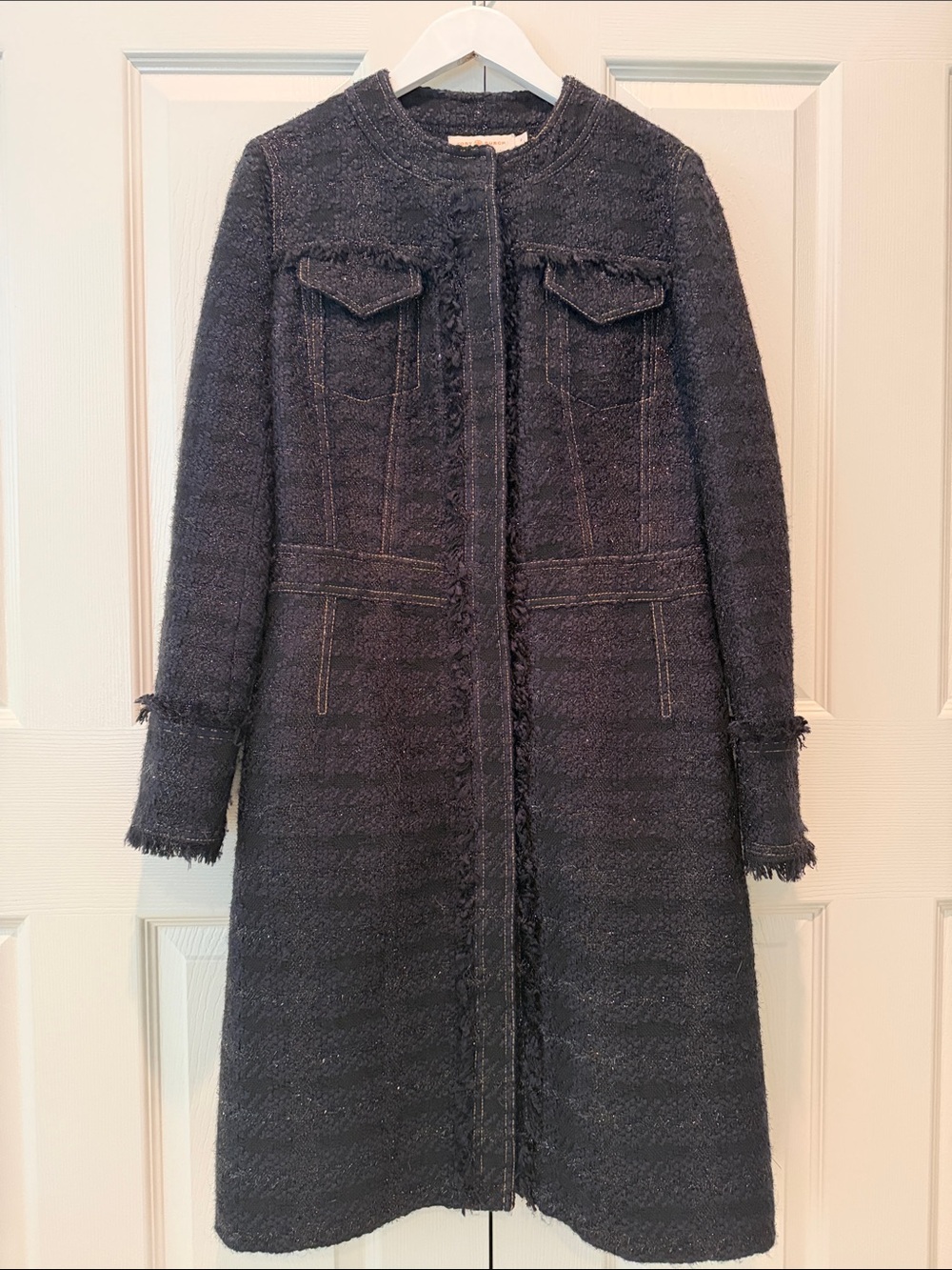 Tory Burch Long-Sleeve Black Tweed and Metallic Thread Jacket